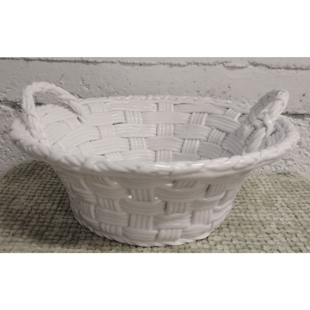 Harry and David Handmade Porcelain Woven Basket White Wedding Gift